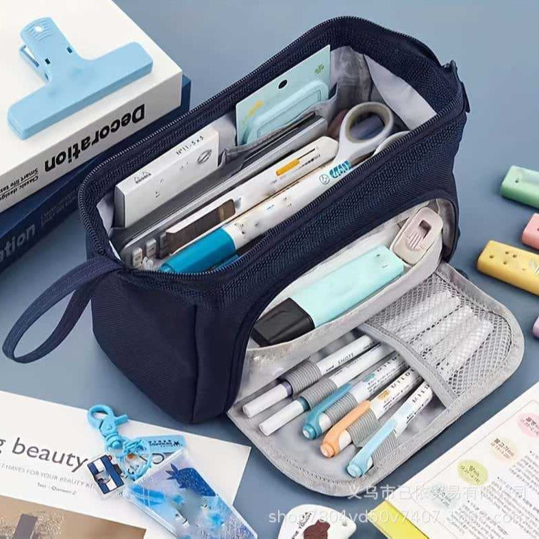 Oxford Cloth Pencil Case with Large Capacity and Multi-Layer Design, Stationery Box for Primary and Secondary School Students, High Aesthetic Value, Simple and Waterproof, Direct from the Source Factory