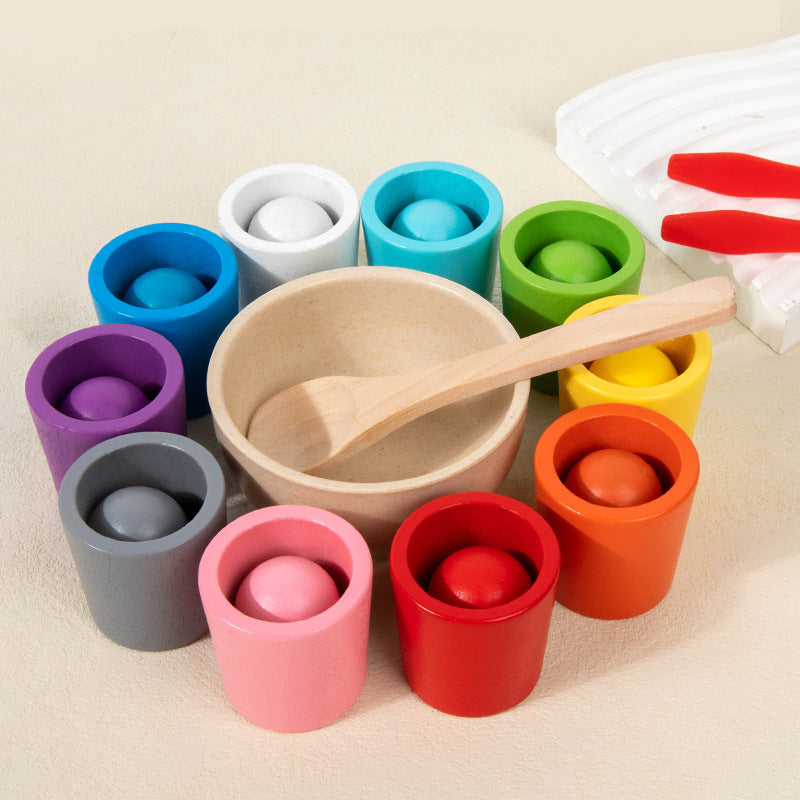 CPC Wooden Montessori Early Childhood Education Ball Ten Color Color Classification Cup Children Matching Game 10 Color Beaded Educational Toys