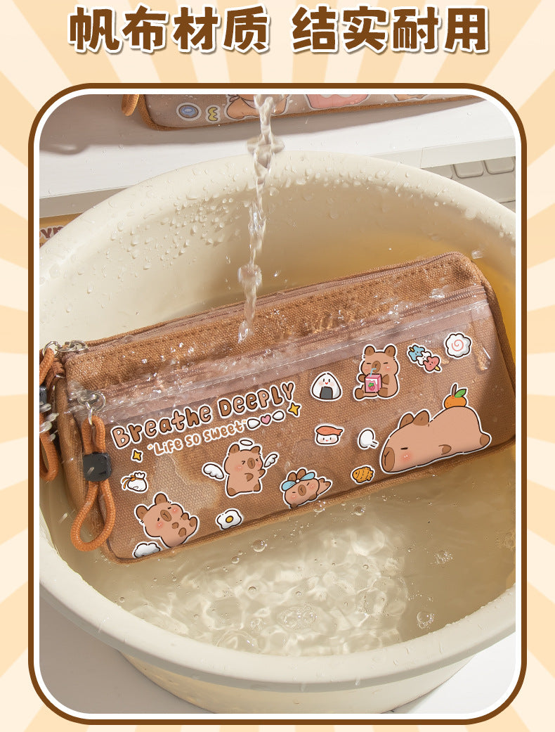 Holiday Kapibara Transparent Pencil Case Large Capacity Stationery Box Student Cartoon Pencil Case New Stationery Bag