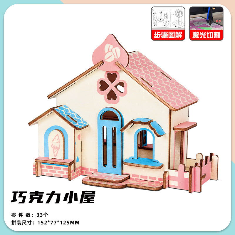 Wooden Reasons Children's Girls Assembled Handmade Ornaments diy Assembled Cabin Model Building Blocks Head Small House Puzzle