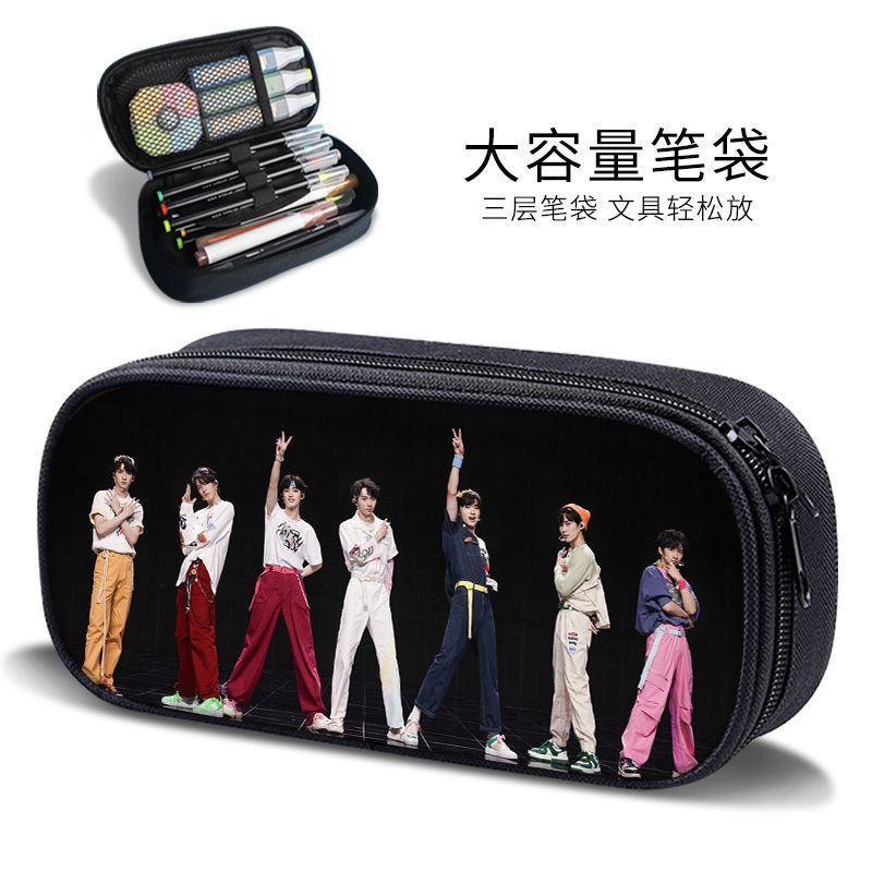 Times Youth Multi-Layer Stationery Box Canvas Pencil Bag Large Capacity Student Storage Box Pencil Bag Zipper New Style
