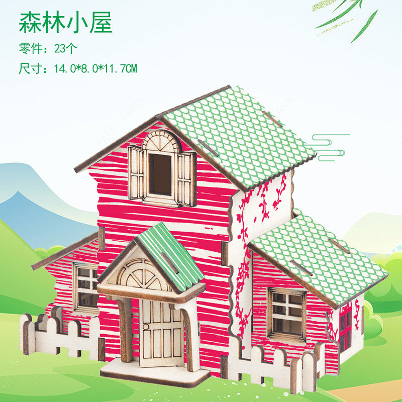 Wooden 3d three-dimensional puzzle snail cottage assembly model girl diy cottage gift children's small house building blocks