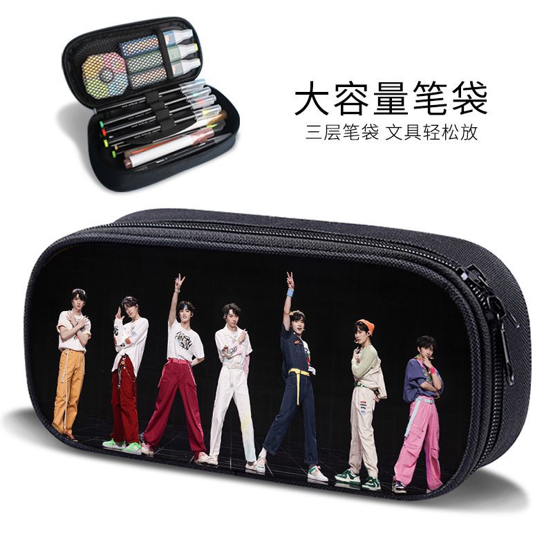 Times Youth Multi-Layer Stationery Box Canvas Pencil Bag Large Capacity Student Storage Box Pencil Bag Zipper New Style