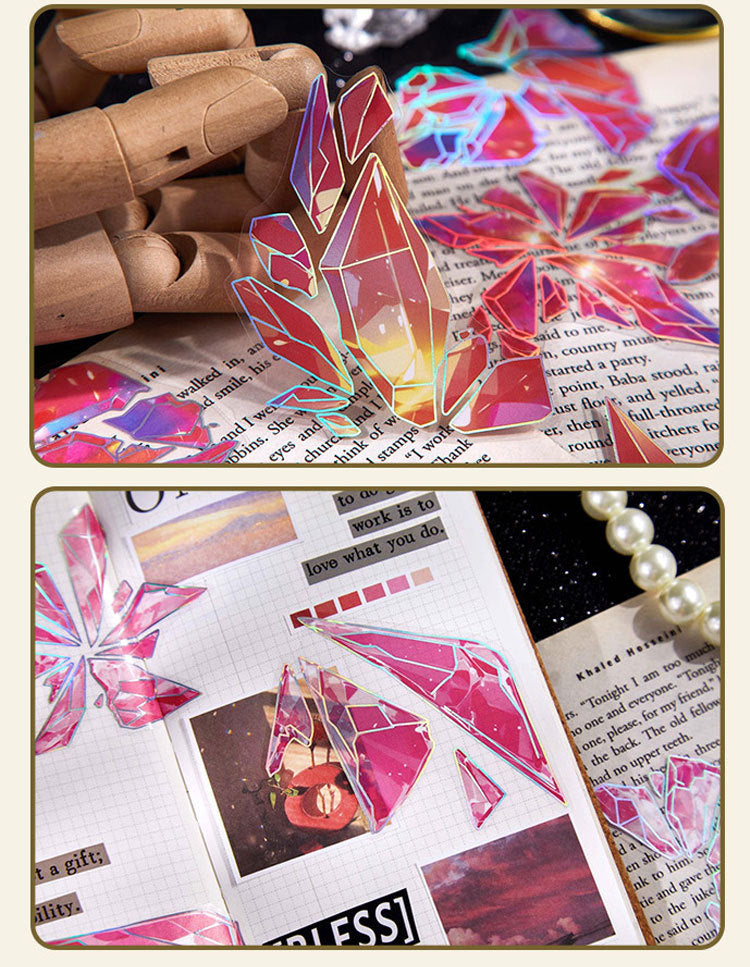 Pet Sticker Pack Crystal Story Series Crystal Ore Silver Hot Stamping Die-Cut Journal Decoration Stickers Cross-Border