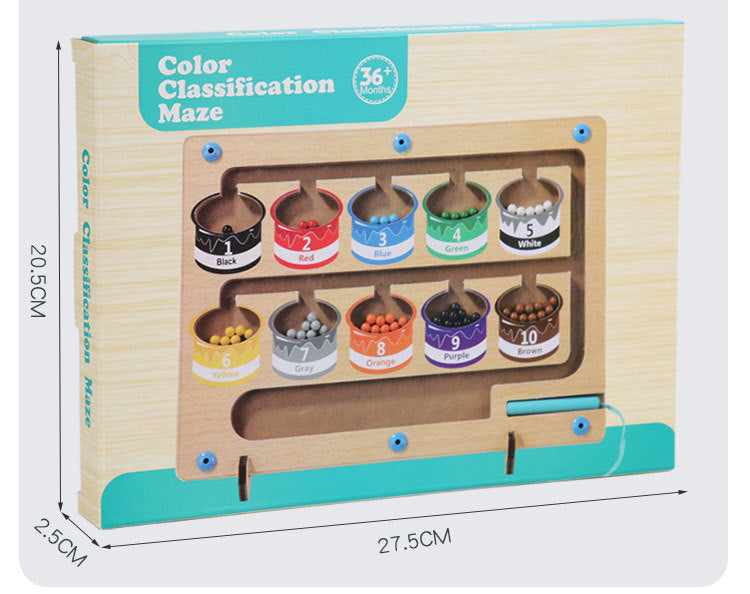 Wooden Children's Magnetic Counting Operation Color Classification Magnetic Pen Bead Shift Game Educational Early Education Maze Toy