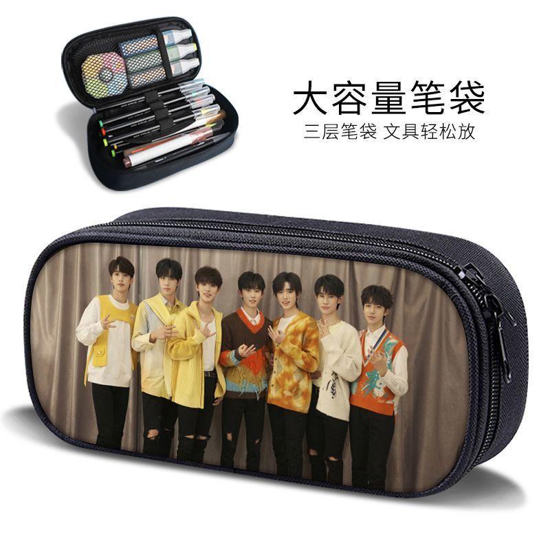 Times Youth Multi-Layer Stationery Box Canvas Pencil Bag Large Capacity Student Storage Box Pencil Bag Zipper New Style