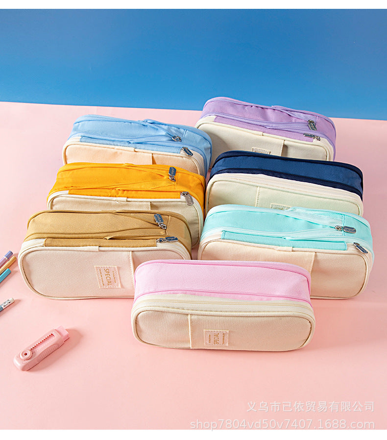 Large-Capacity Retractable Pencil Case Stationery Box in Japanese and Korean Style, Macaron Color, Upgraded Version for Primary and Secondary School Students, in Stock