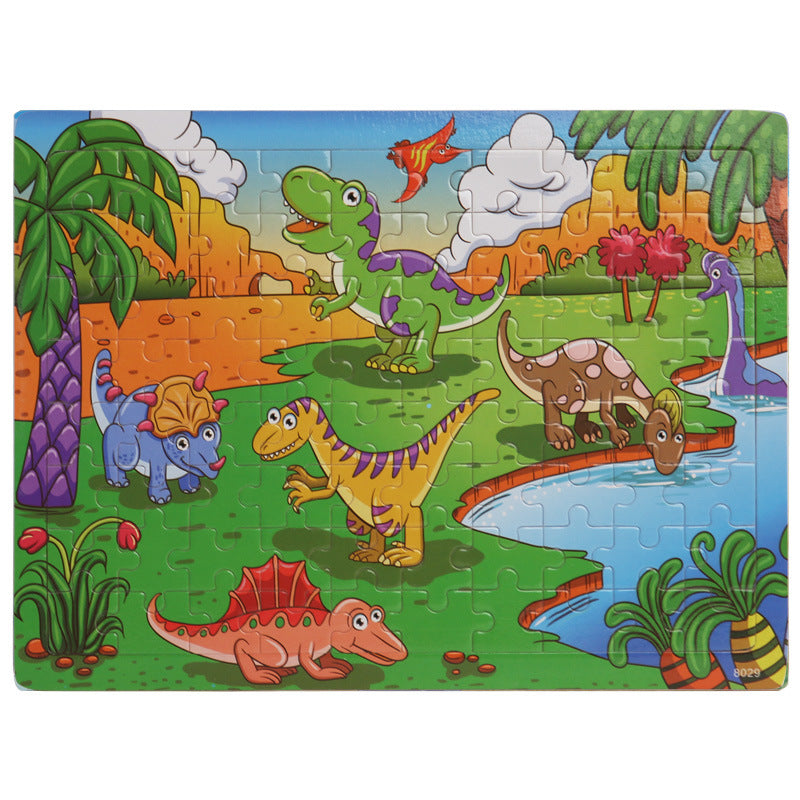Wooden 80 Pieces Puzzle Toddler Cartoon Dinosaur Animal Plane Puzzle Baby Early Education and Intelligence Building Blocks Toy