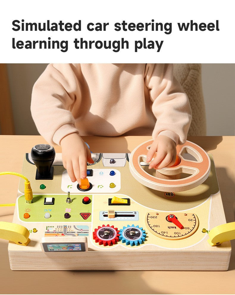 Children's Montessori Early Education Simulation Driving Steering Wheel Digital Switch Light Sound Busy Board Science and Education Aids Educational Toys