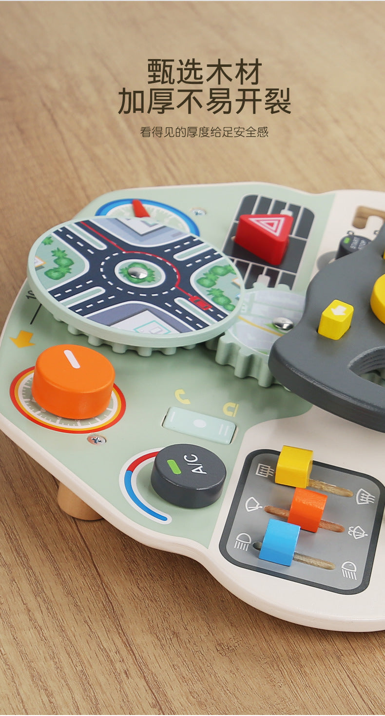 CECPC Montessori Children's Simulated Steering Wheel Busy Board Switch Led Light Busy Board Early Education Educational Wooden Toys