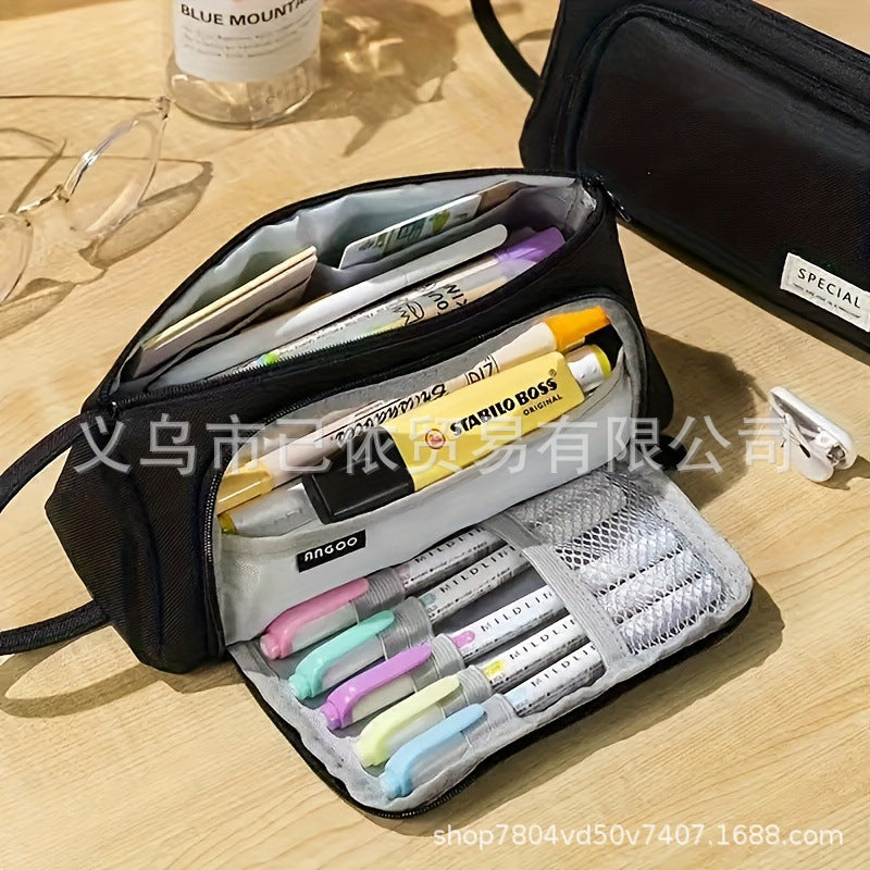 Triangular Large-Capacity Pencil Case and Stationery Box, Thickened Partitioned Storage Student Stationery Bag for Primary, Middle, and High School Students Wholesale