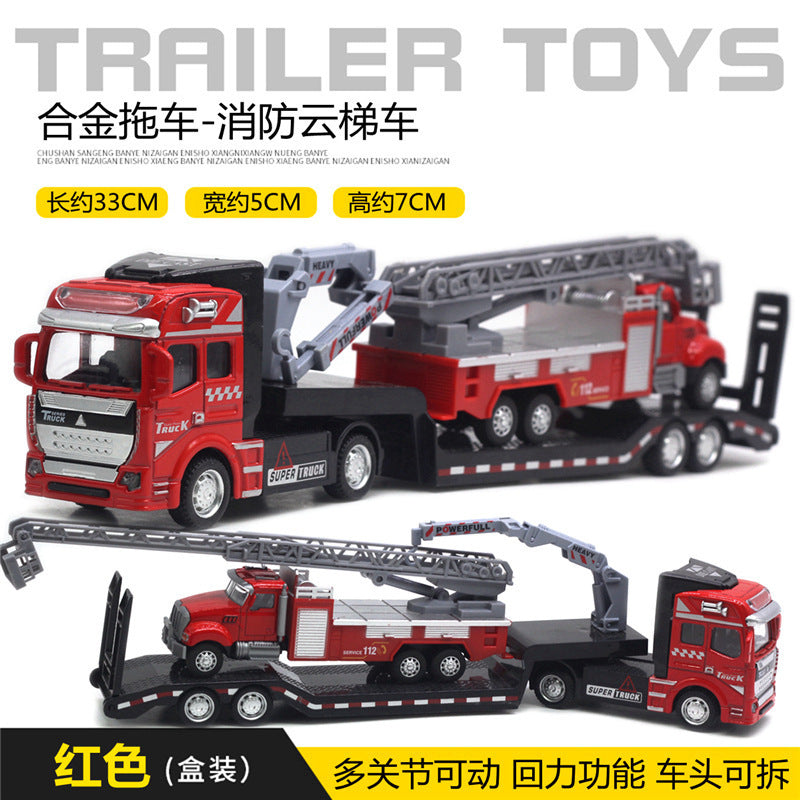 English packaging cross-border children alloy car vehicle trailer fire truck tank excavator pull back toy car