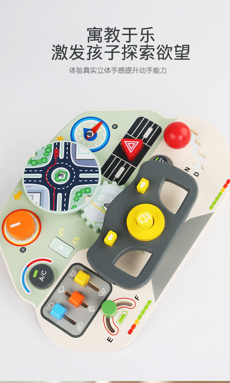 CECPC Montessori Children's Simulated Steering Wheel Busy Board Switch Led Light Busy Board Early Education Educational Wooden Toys