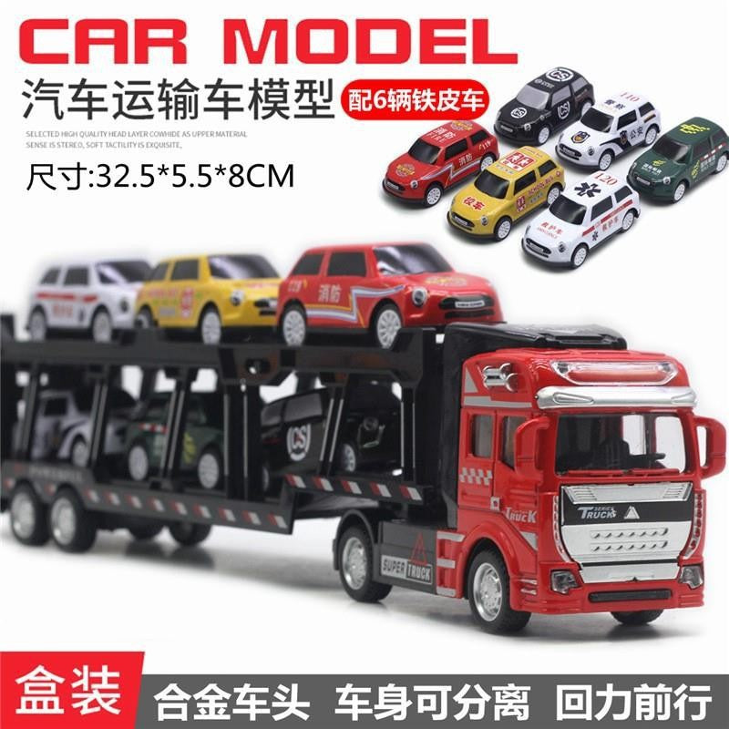 English packaging cross-border children alloy car vehicle trailer fire truck tank excavator pull back toy car