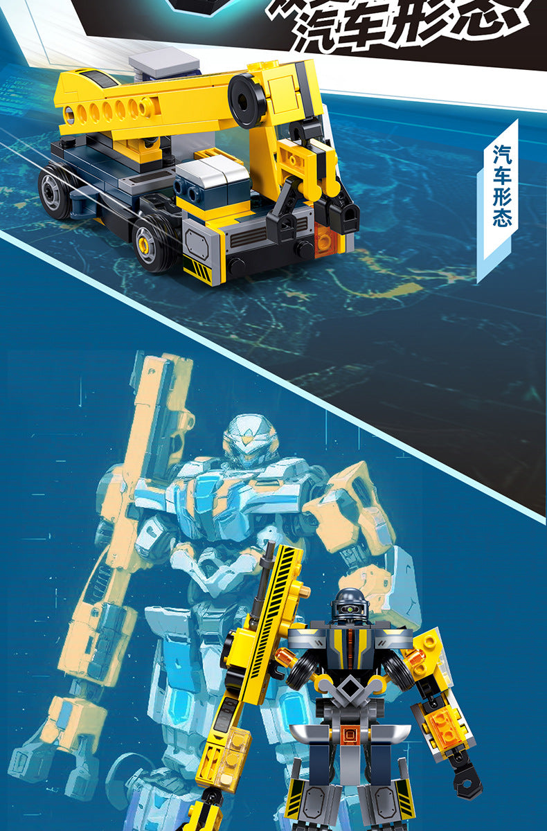 Little Luban Building Blocks Children's Educational Assembled Car Model Transforming Mecha Robot Compatible with Lego Boy Toys