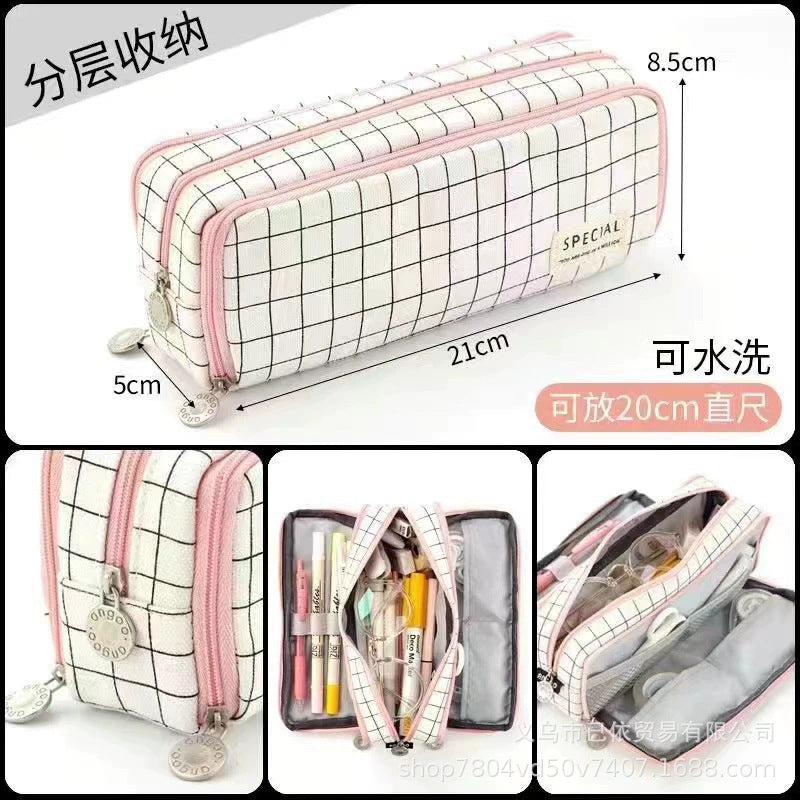 Oxford Cloth Double-Open Pencil Case, Large Capacity Stationery Box, Thickened, Wear-Resistant, Waterproof Pencil Bag for Students, Suitable for Middle and High School Students