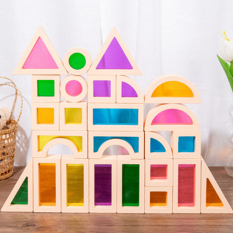 Children's 2025 New Toys Kindergarten Acrylic Building Blocks Wooden Rainbow Kaleidoscope Montessori Building Blocks Small Gifts