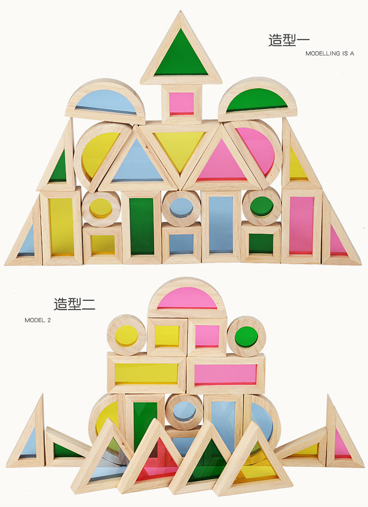 Acrylic Transparent Color Light and Shadow Building Blocks Baby Creative Construction Early Education Educational Toys Children's Rainbow Building Blocks