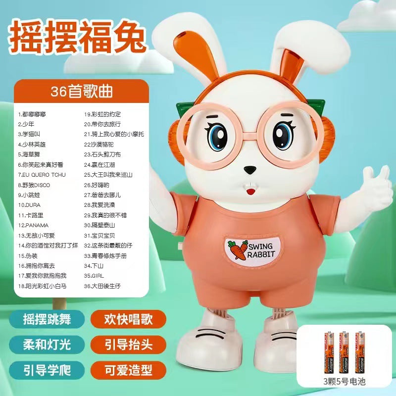 Stall explosions cute rabbit singing and dancing robot toy lighting music 1-year-old baby interactive head-up training