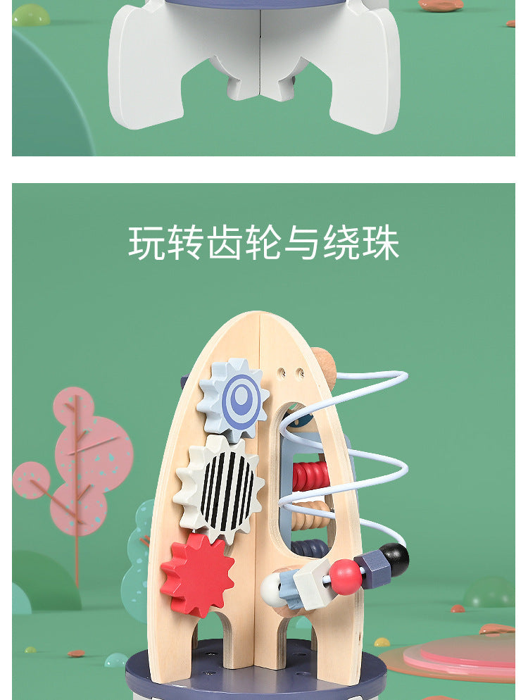 New Children's Wooden Space Rocket Multi-Functional Educational Early Education Around Beads Montessori Toys Customized