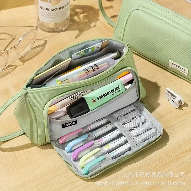 Oxford Cloth Pencil Case with Large Capacity and Multi-Layer Design, Stationery Box for Primary and Secondary School Students, High Aesthetic Value, Simple and Waterproof, Direct from the Source Factory