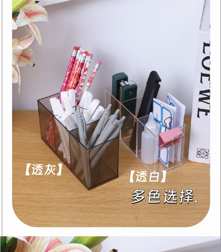 Multifunctional Acrylic Pen Holder Transparent Desktop Storage Box Pen Holder Office Stationery Compartment Storage Box Large Capacity