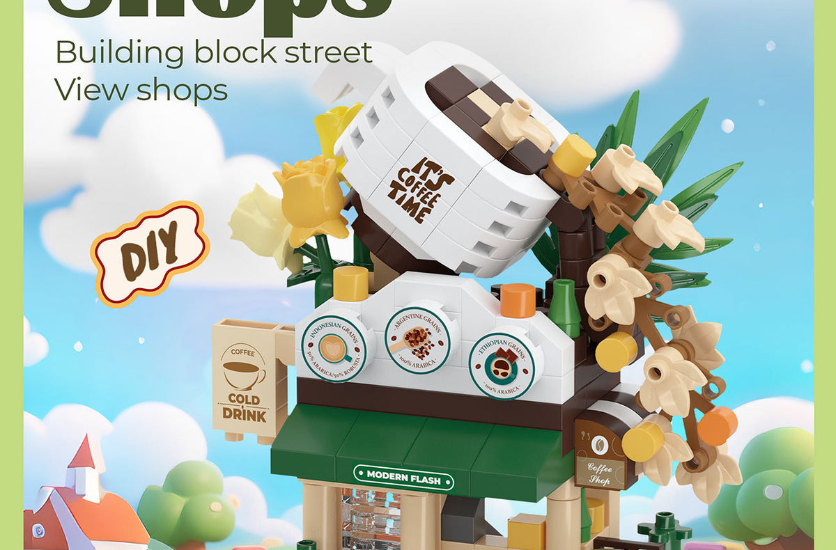 Compatible with Lego City Architecture Street View Hamburg Coffee Flower Shop Small Shop Building Blocks Children's Educational Toys Gifts