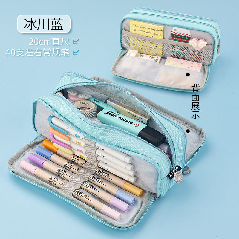 Oxford Cloth Pencil Case with Large Capacity and Multi-Layer Design, Stationery Box for Primary and Secondary School Students, High Aesthetic Value, Simple and Waterproof, Direct from the Source Factory