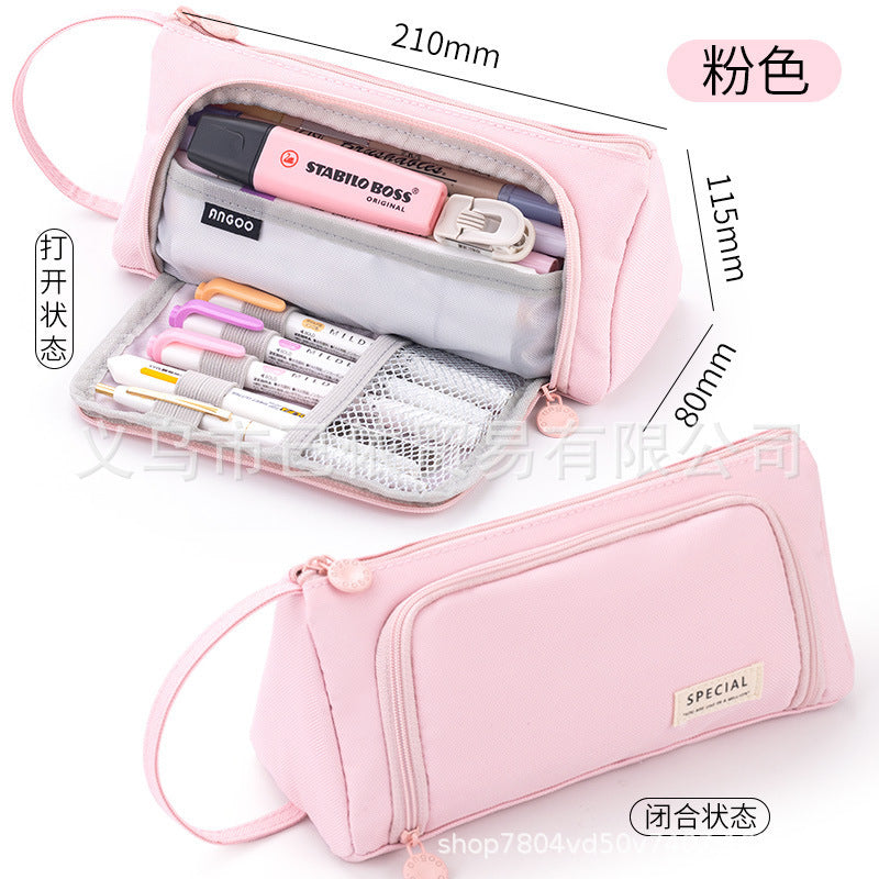 Triangular Pencil Case with Large Capacity and Multi-Functional Features, Korean-Style Ins-Style Stationery Box for Middle and High School Students, Direct from the Manufacturer