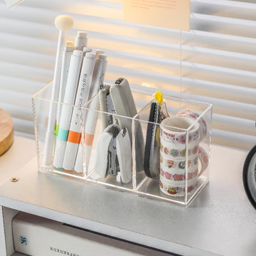 Multifunctional Acrylic Pen Holder Transparent Desktop Storage Box Pen Holder Office Stationery Compartment Storage Box Large Capacity