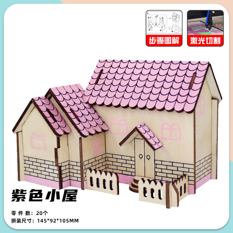 Wooden Reasons Children's Girls Assembled Handmade Ornaments diy Assembled Cabin Model Building Blocks Head Small House Puzzle