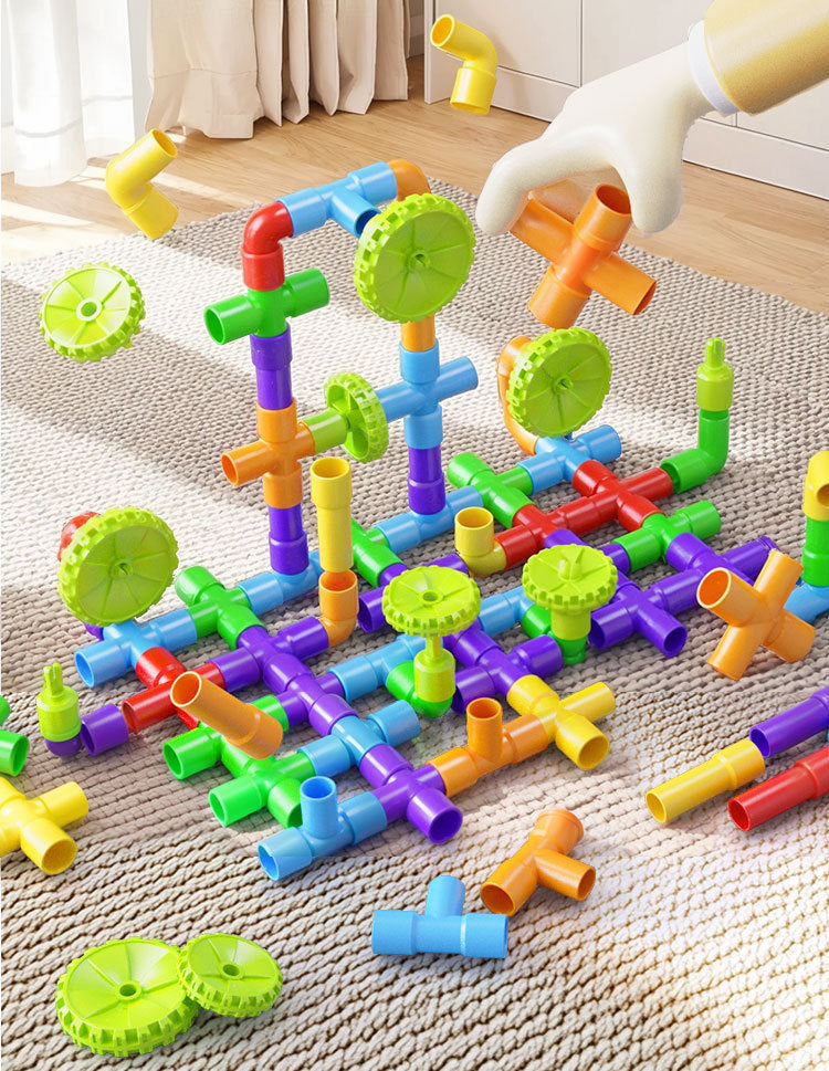 Creative children's plastic puzzle DIY assembled pipe building blocks large particles water pipe toys kindergarten early education cross-border