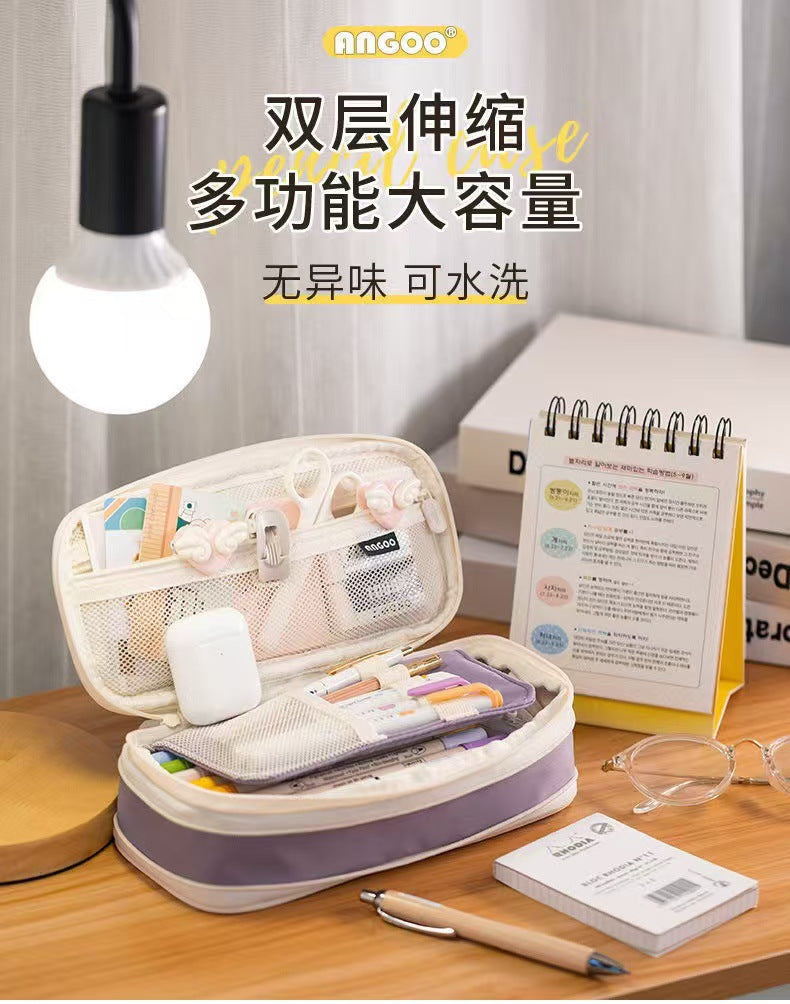Casual Pencil Case, Large-Capacity Stationery Box, Good-Looking High School Student Ins-Style Student Stationery Bag, Stain-Resistant Primary School Pencil Case