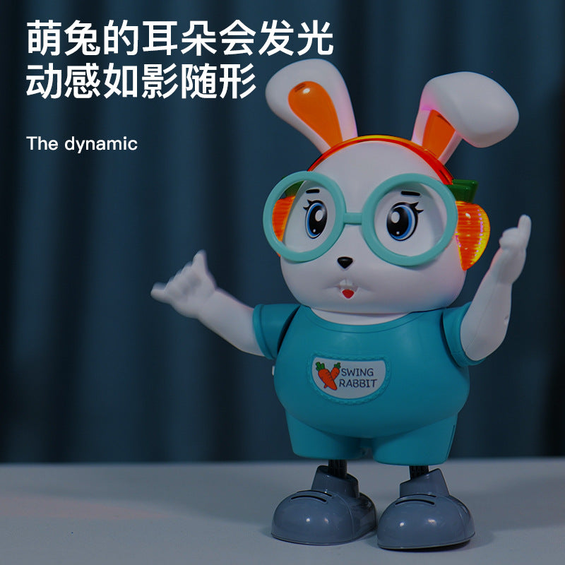 Stall explosions cute rabbit singing and dancing robot toy lighting music 1-year-old baby interactive head-up training