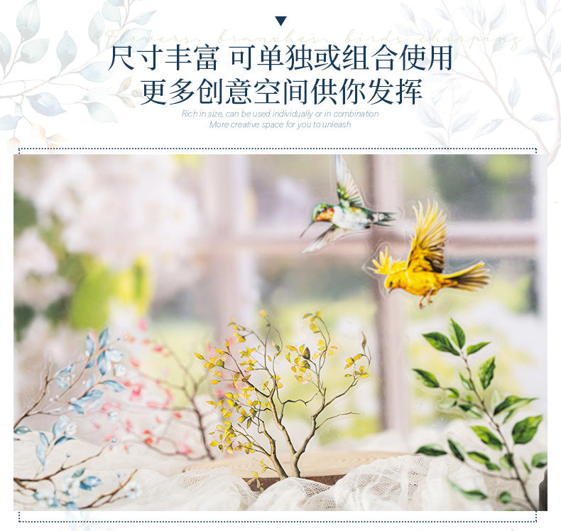 Flowers, Birds, Chirping Leaves, Pet Special-Shaped Sticker Pack, Landscaping Ins Style Bird Handbook Material, Mobile Phone Case Sticker