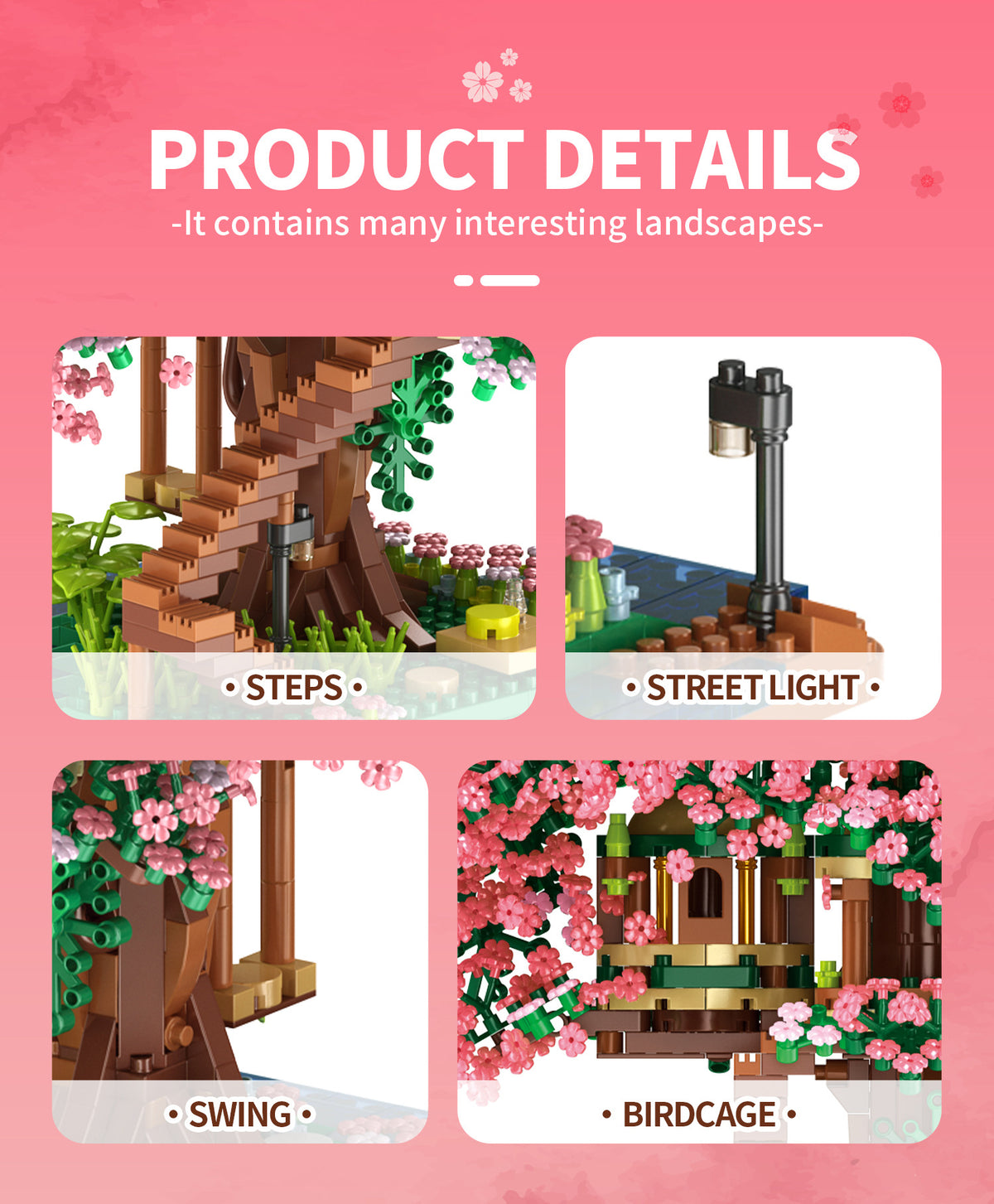 Cross-border TEMU Compatible Lego Sakura Tree House Rainbow Tree Blocks Children's Educational Assembled Toys for Girls Gift