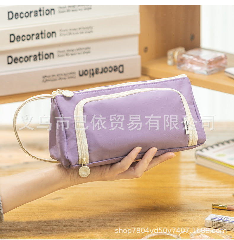 Triangular Pencil Case with Large Capacity and Multi-Functional Features, Korean-Style Ins-Style Stationery Box for Middle and High School Students, Direct from the Manufacturer