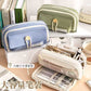 Button Pencil Bag with Good Looks for Girls, Large Capacity, Simple Ins Student Creative Canvas Stationery Bag, Pencil Stationery Box
