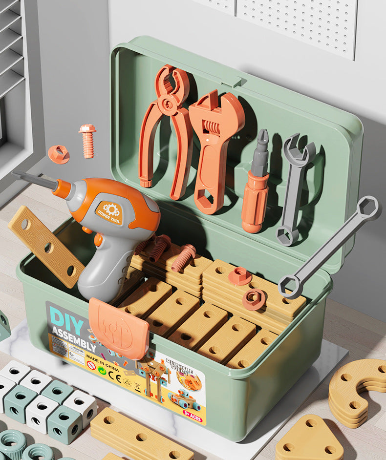 Children's DIY Tool Box Complete Set with Screws and Nuts, Children's Toys, Educational Electric Drill for Assembly and Disassembly