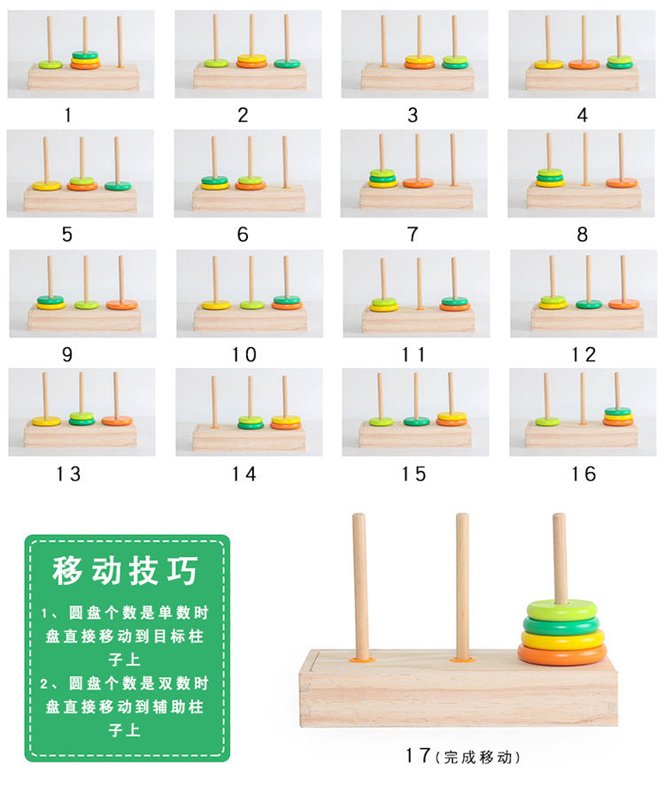 Hanoi Tower for Primary School Students 10 Layers 8 Large 5 Medium 10 Layers Hanrotoro Kidsren's Educational Thinking Training Toys