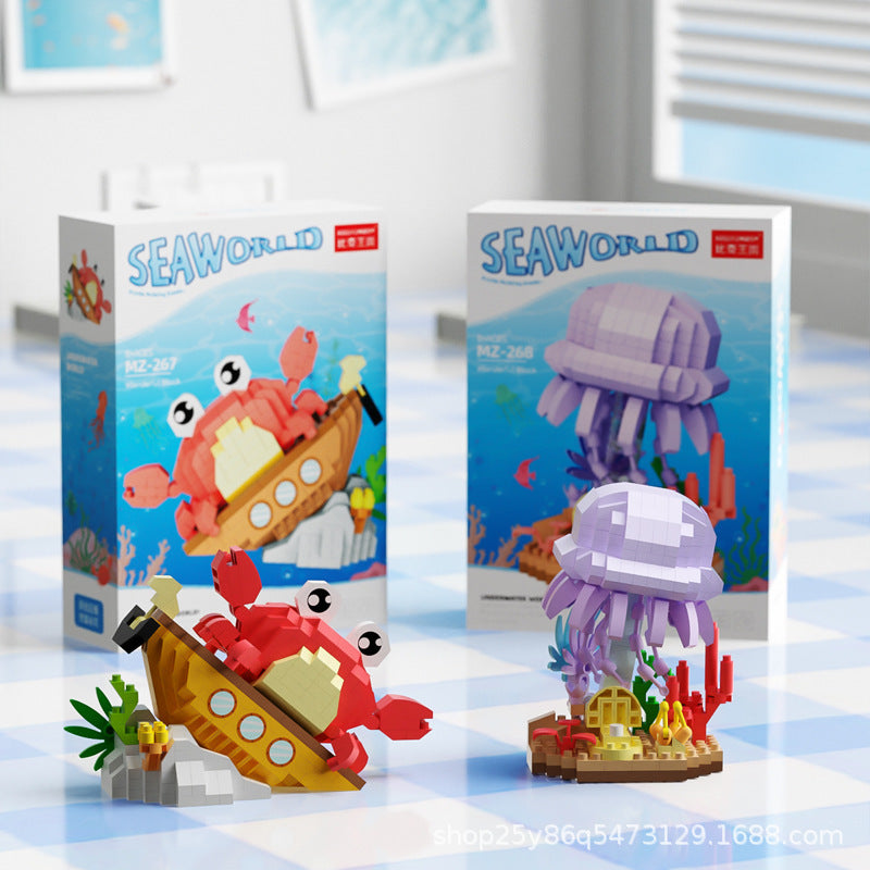 Children's Day Gift Compatible Lego Marine Animals Shark Clownfish Cartoon Doll Assembled Building Blocks Toy