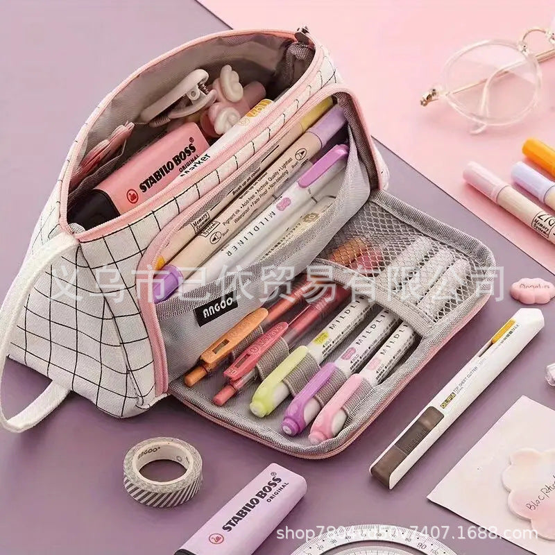 Triangular Large-Capacity Pencil Case and Stationery Box, Thickened Partitioned Storage Student Stationery Bag for Primary, Middle, and High School Students Wholesale