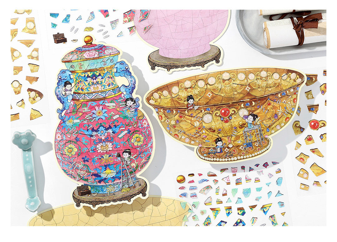 Infeel.Mepet White Card Scenery Stickers, Vintage Item Restorer, Miniature Stereo Chinese-Style Fun Stickers
