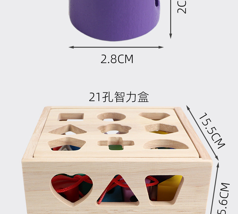 Children's Educational Beaded Five Sets of Column Color Sensory Enlightenment Children's Shape Matching Perception Early Education Wooden Building Blocks Play