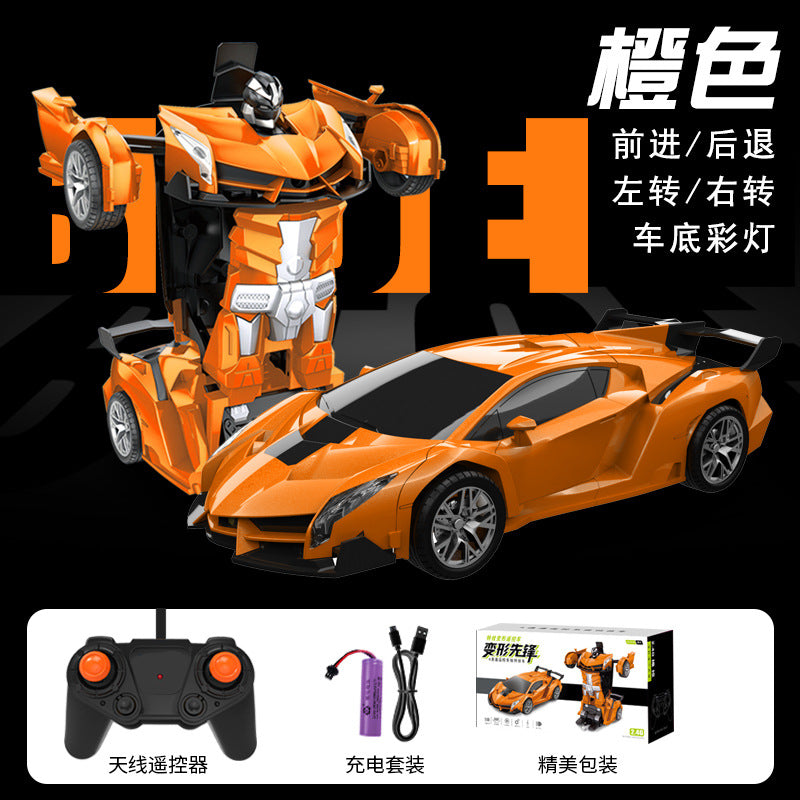 Cross-Border Rc One-Click Deformation Car Electric Robot Model Boy King Kong Kidsren's Toy Rechargeable Remote Control Car