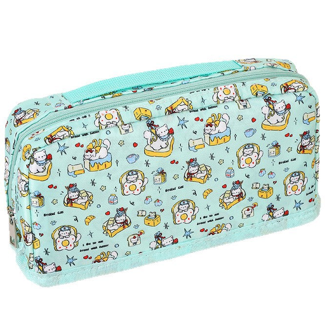 Ins New Toast Cat Foldableing Pencil Bag High-Looking Cute Girl Heart Student Pencil Stationery Box Storage Bag