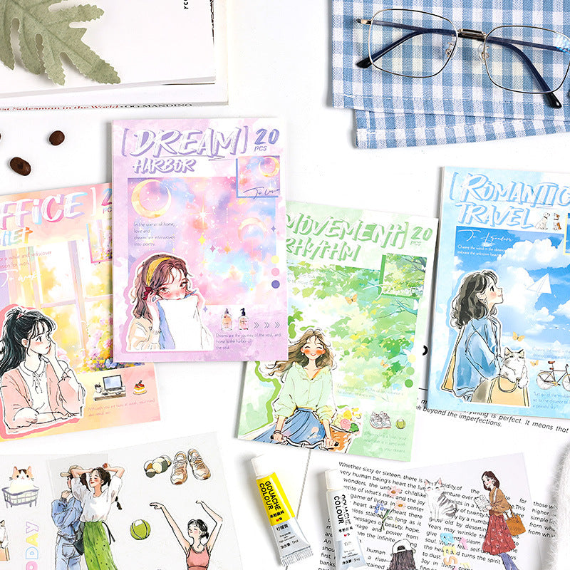 ZABC cross-border die-cut PET sticker book chasing ordinary series 20 characters life hand account collage stickers