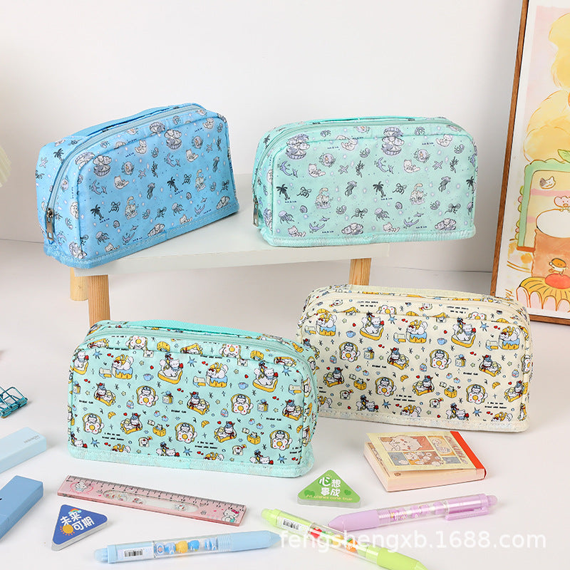 Ins New Toast Cat Foldableing Pencil Bag High-Looking Cute Girl Heart Student Pencil Stationery Box Storage Bag