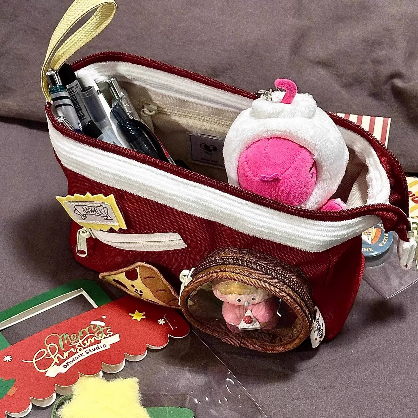 Cute Contrasting Color Stitching Pencil Case with High Appearance Value Ins Style Large Capacity Girls' Pain Bag Stationery Box Food Pencil Case for Children