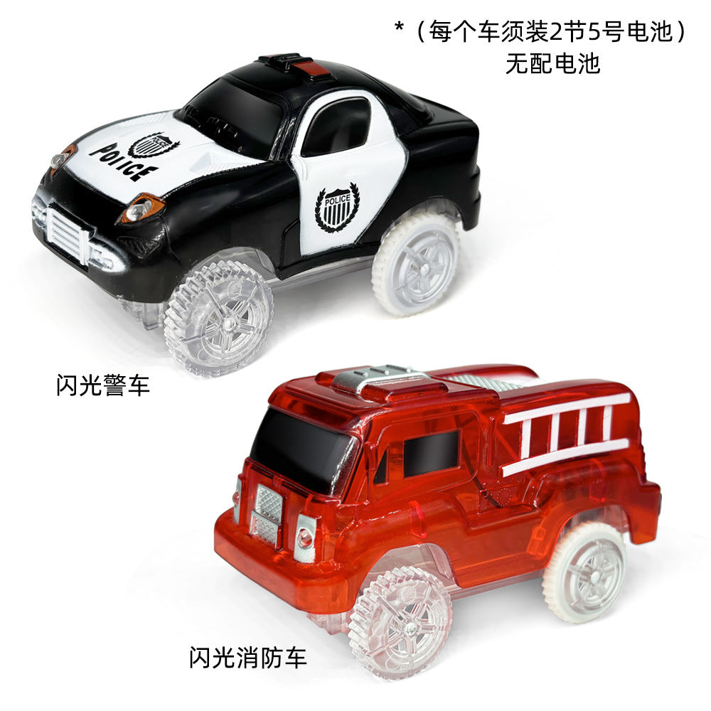 Magnetic track car electric light-emitting jeep police car project small train track accessories children's toys car